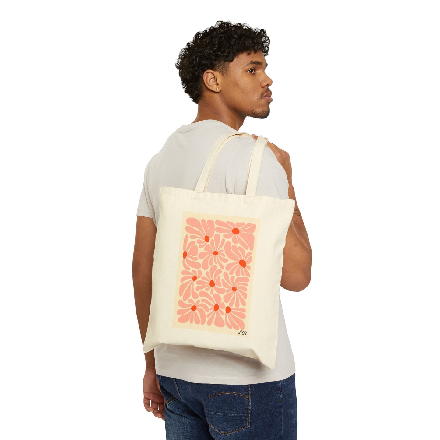 Floral Cotton Canvas Tote Bag - Peach Petal