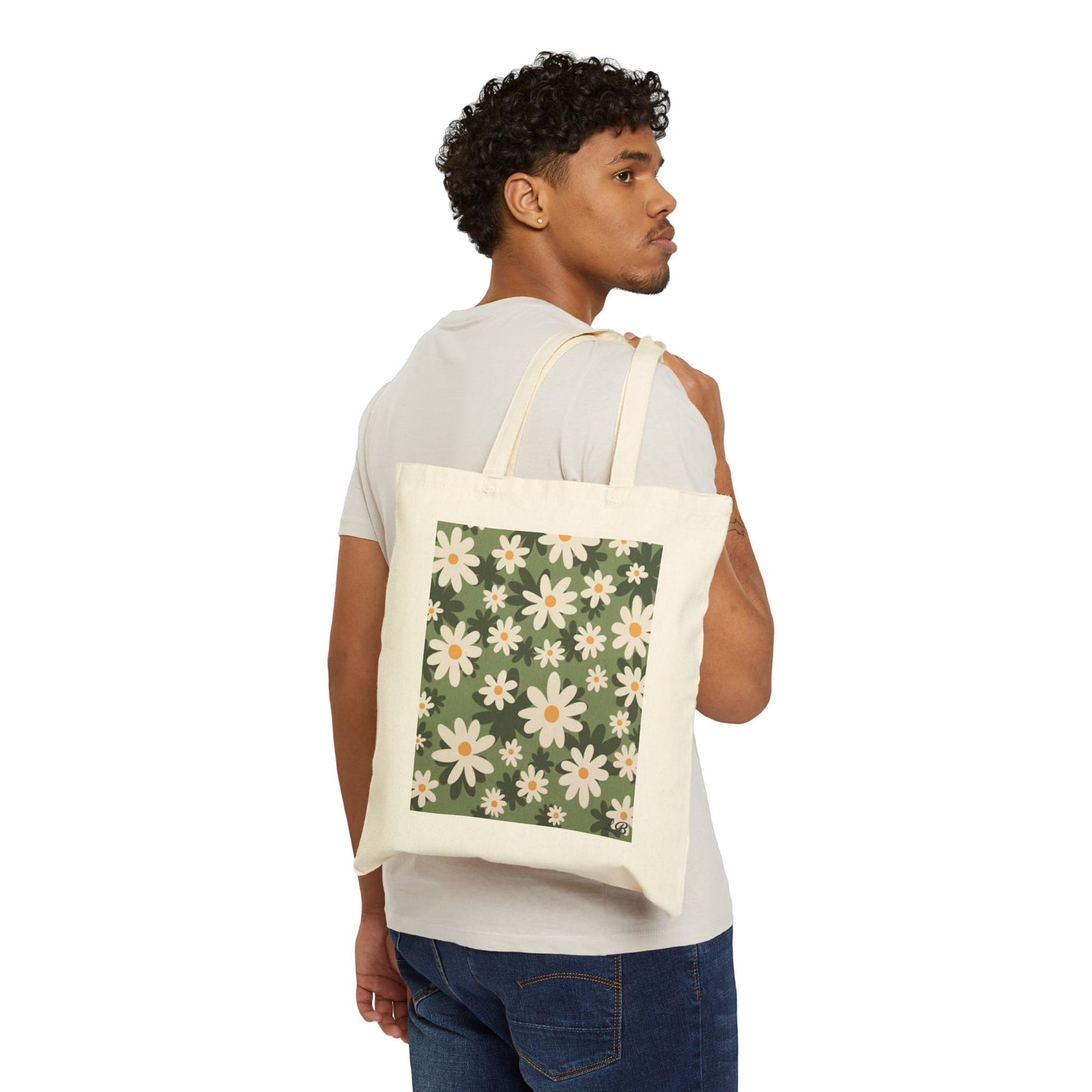 Floral Cotton Canvas Tote Bag - Daisy Dusk