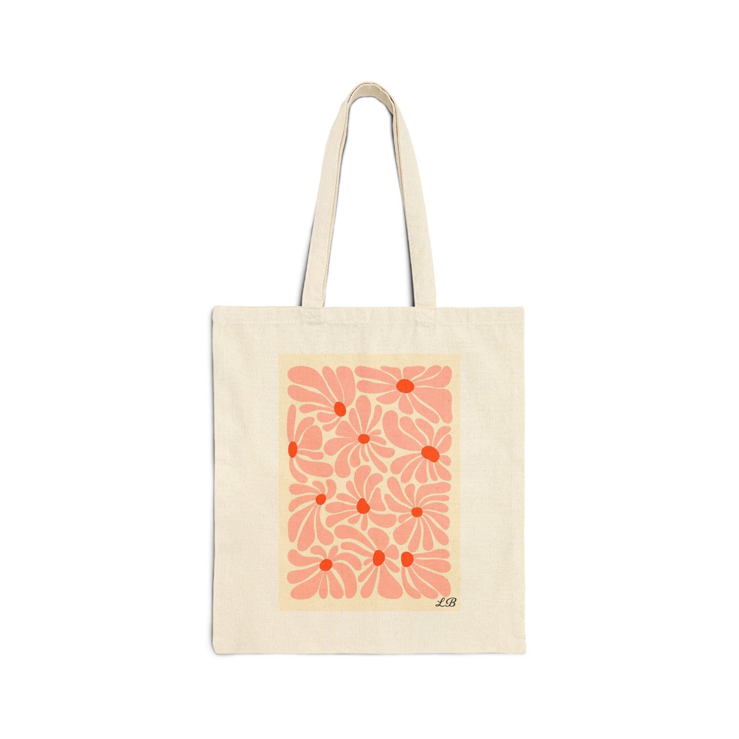 Floral Cotton Canvas Tote Bag - Peach Petal