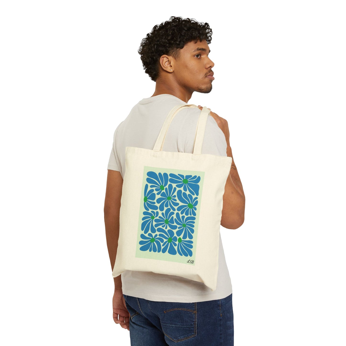 Floral Cotton Canvas Tote Bag - Ocean Petal
