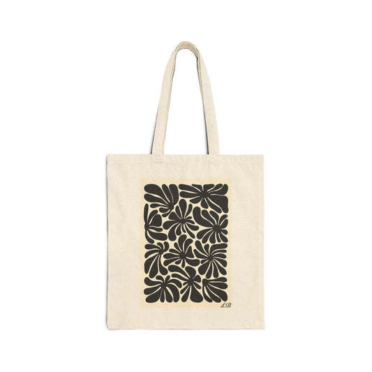 Floral Cotton Canvas Tote Bag - Noir Petal