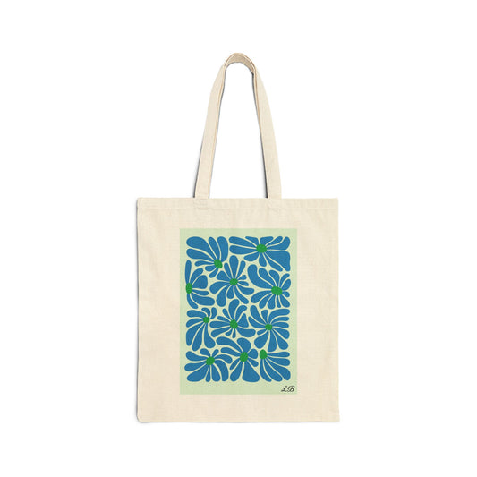 Floral Cotton Canvas Tote Bag - Ocean Petal