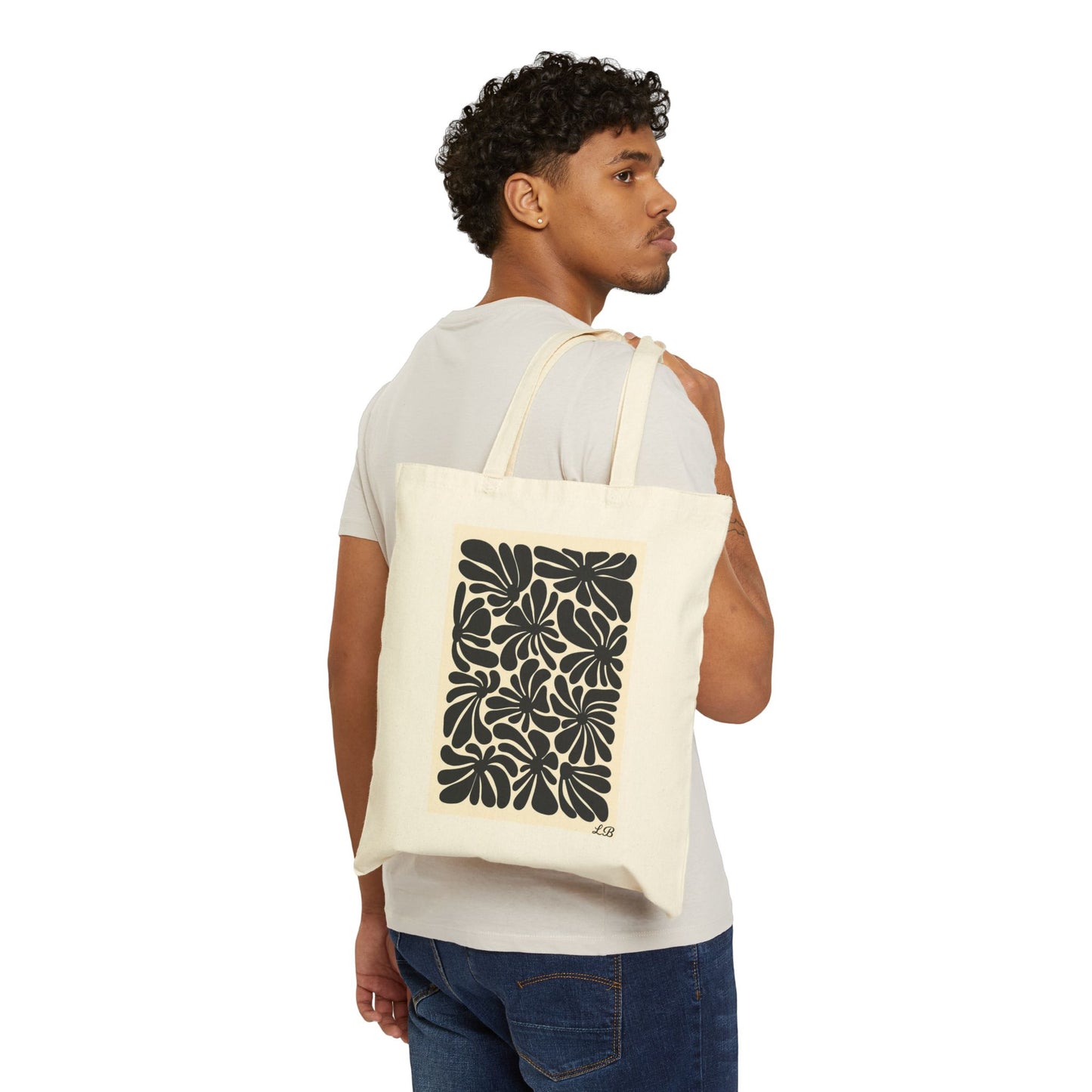 Floral Cotton Canvas Tote Bag - Noir Petal