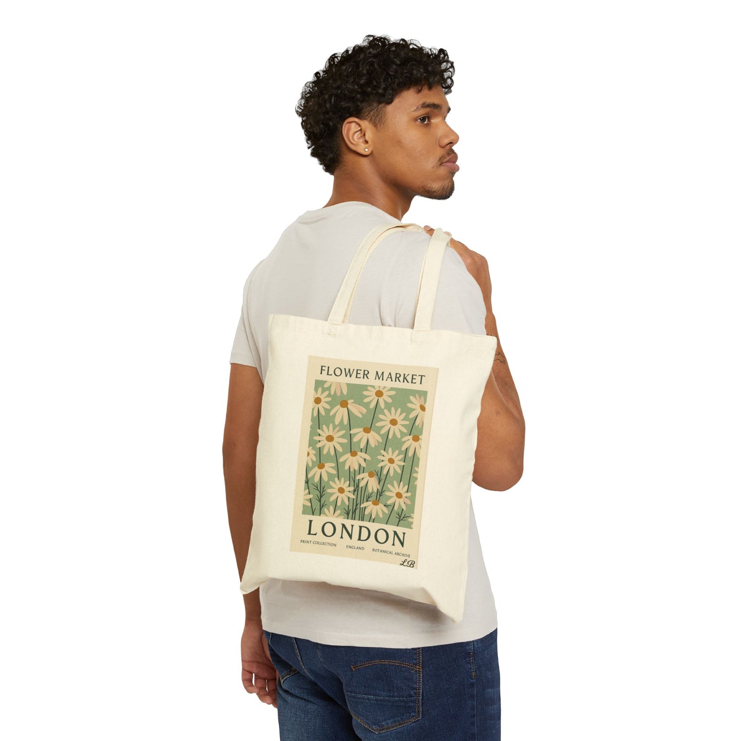 Floral Cotton Canvas Tote Bag - London Olive Bloom