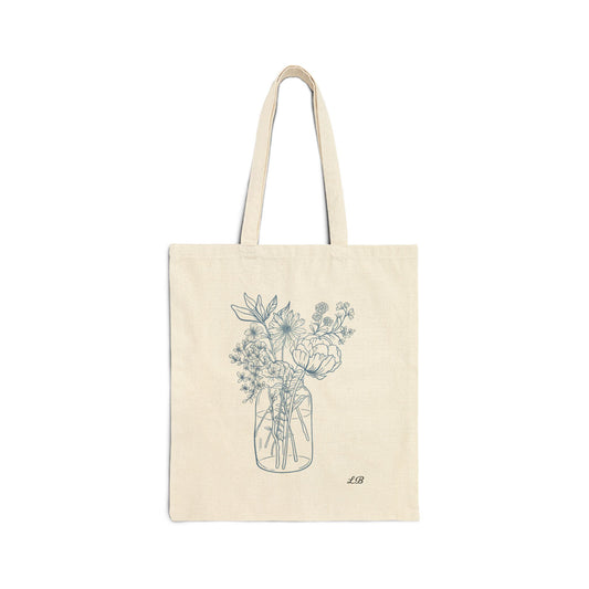 Floral Cotton Canvas Tote Bag - Jar of Botanicals